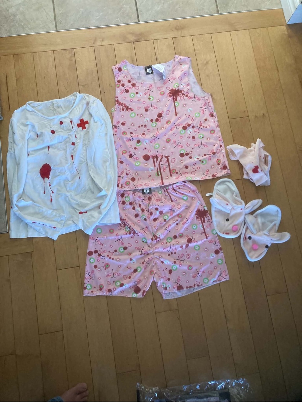 Halloween costume Walking Dead Zombie Pink Sleepwear Set with Bunny Slipper